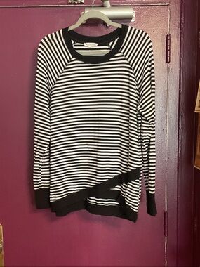 Workshop Republic Clothing Black and White Striped Crewneck Sweater